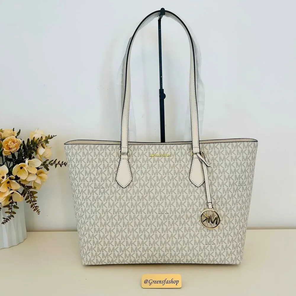 Michael Kors Purse & Wallet Sheila Large Signature Logo Tote Bag LT Cream MK - Picture 2 of 10